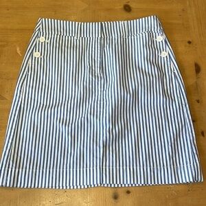 Talbots Women blue/white stripe nautical button cotton pockets mini skirt(15S)